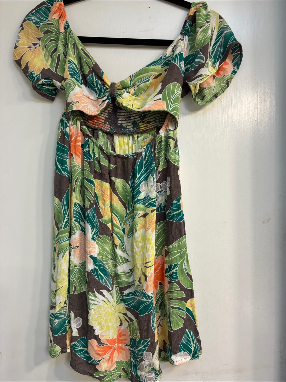 Floral Tropical Off-Shoulder Dress  -  Green Multi